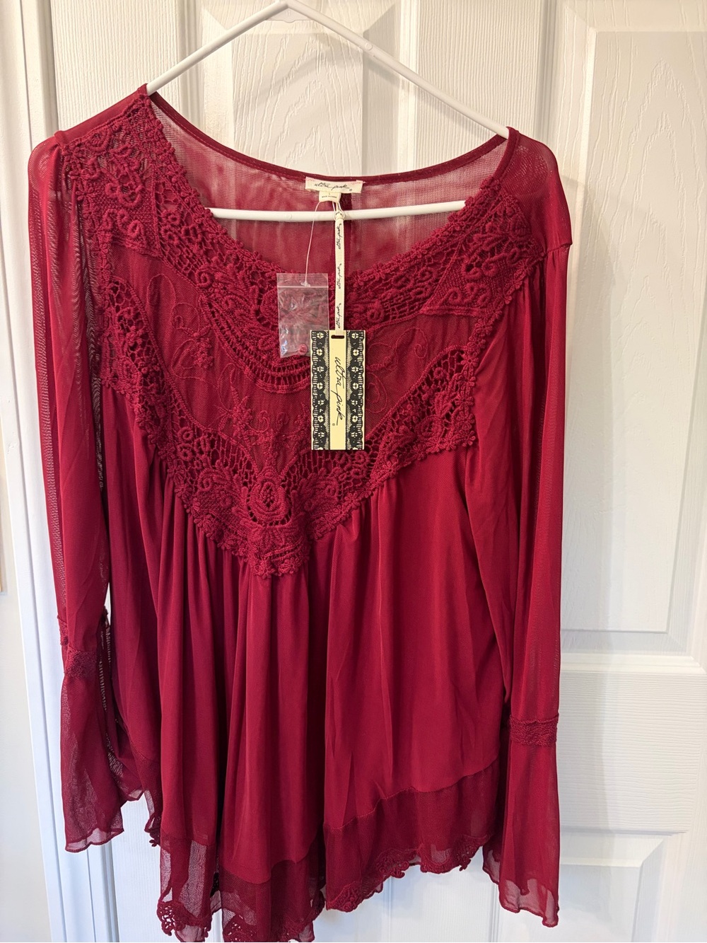 Ultra Pink Wine Sheer Long Sleeve Blouse